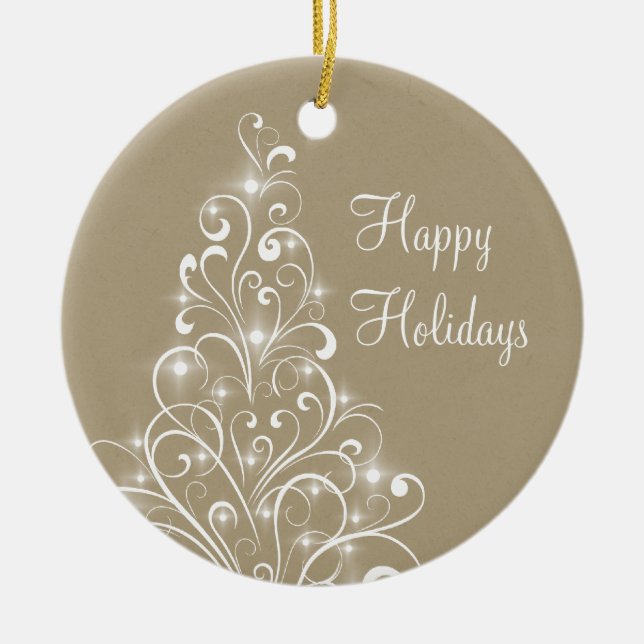 Sparkly Holiday Tree Ornament, Latte Ceramic Tree Decoration (Front)