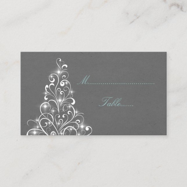 Sparkly Holiday Tree Place Card, Grey Card (Front)