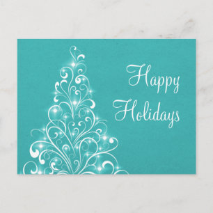 Sparkly Holiday Tree Postcard, Teal Postcard