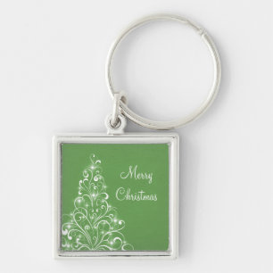 Sparkly Holiday Tree Premium Keychain, Green Key Ring