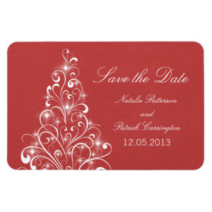 Sparkly Holiday Tree Save the Date Magnet, Red Magnet