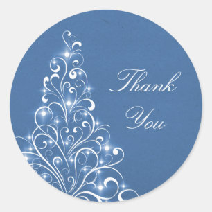 Sparkly Holiday Tree Thank You Stickers, Blue Classic Round Sticker