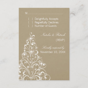 Sparkly Holiday Tree Wedding RSVP Card, Latte