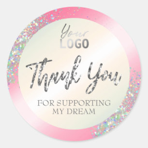 Sparkly Holographic Glitter Thank You Purchase Classic Round Sticker