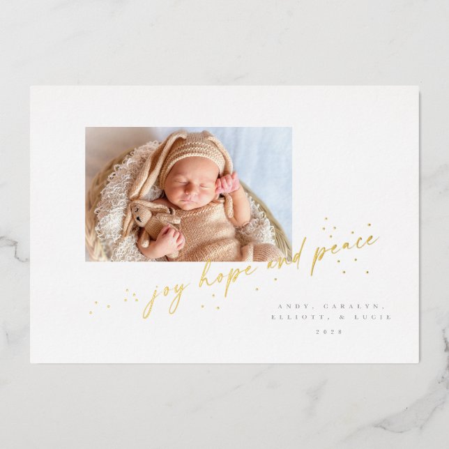 Sparkly Hopeful Minimalist Foil Holiday Card (Front)