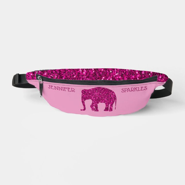 Sparkly hot pink Elephant Custom name Bum Bags (Front)