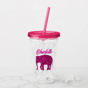 Sparkly hot pink Elephant faux sparkle custom name Acrylic Tumbler