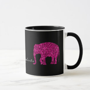 Sparkly hot pink Elephant faux sparkles on black Mug