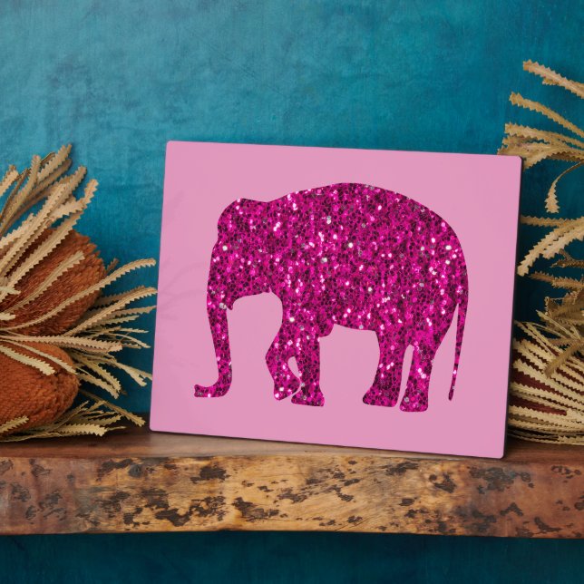 Sparkly hot pink Elephant faux sparkles on pink Plaque (Side)
