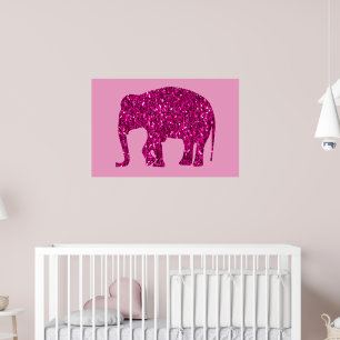 Sparkly hot pink Elephant faux sparkles on pink Poster