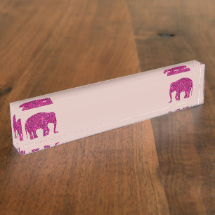 Sparkly hot pink Elephant faux sparkles rose pink Nameplate