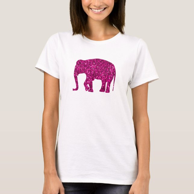 Sparkly hot pink Elephant faux sparkles T-Shirt (Front)