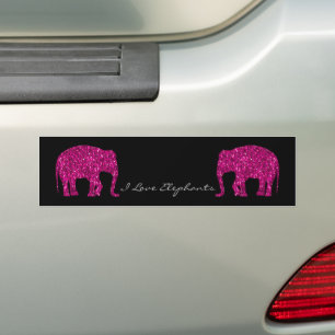 Sparkly hot pink Elephant faux sparkles Your text Bumper Sticker
