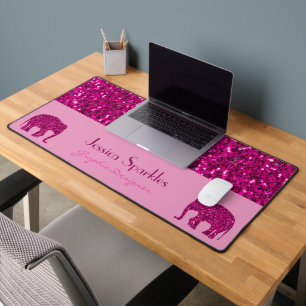 Sparkly hot pink Elephant sparkles Custom name Desk Mat