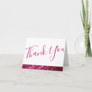 Sparkly Hot Pink Glitter Chic Glam Thank You Card