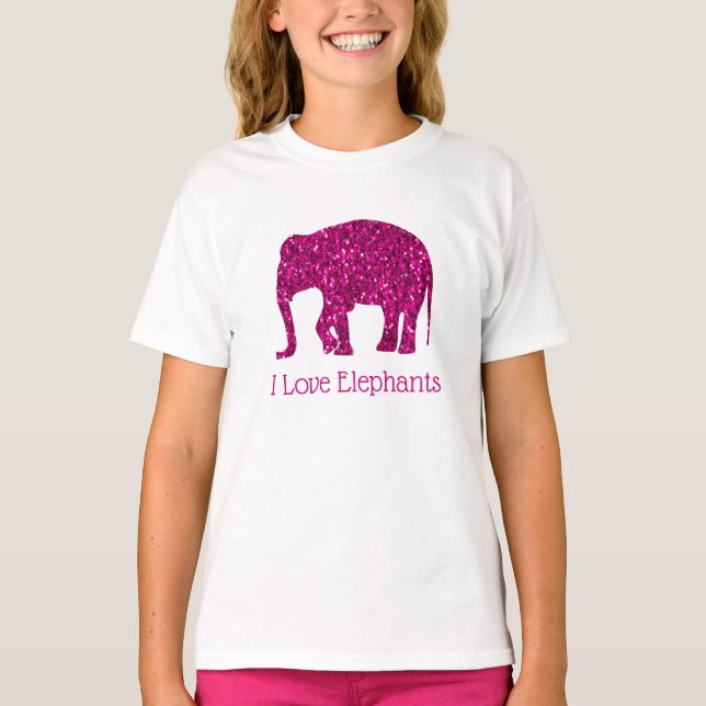 Sparkly hot pink I love Elephants text customise  T-Shirt (Front)
