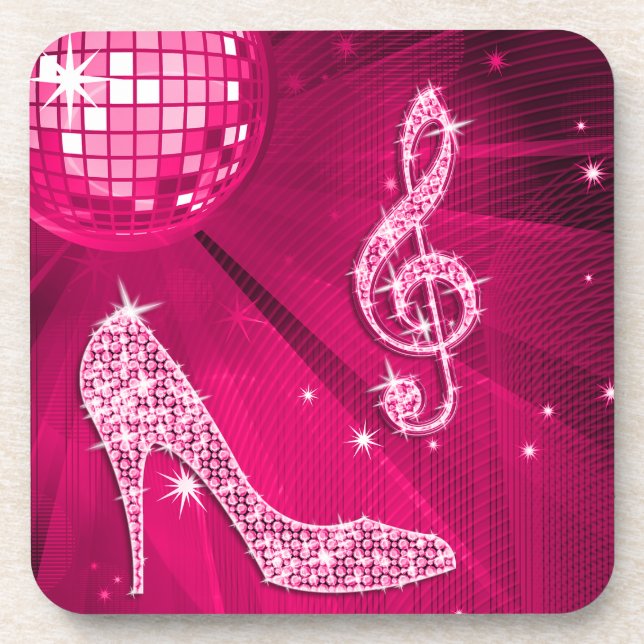 Sparkly Hot Pink Music Note & Stiletto Heel Coaster (Front)