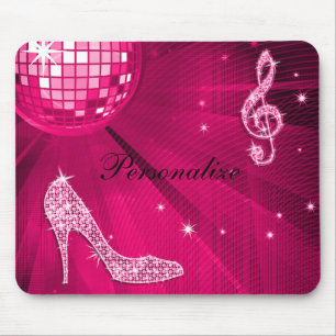 Sparkly Hot Pink Music Note & Stiletto Heel Mouse Pad