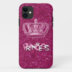 Sparkly Hot Pink Princess Glitter & Vintage Crown iPhone 11 Case
