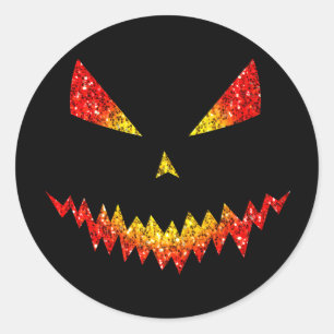 Sparkly Jack O'Lantern face Halloween Classic Round Sticker