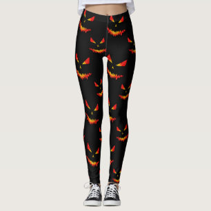 Sparkly Jack O'Lantern face Halloween pattern Leggings