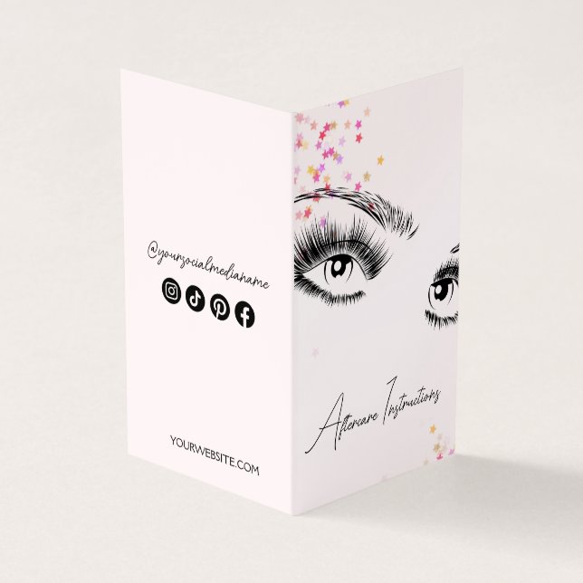 Sparkly Lashes Aftercare Instructions Icon Glitter Business Card (Outside)