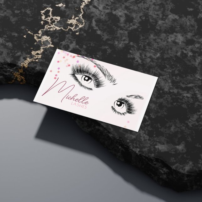 Sparkly Lashes Aftercare Instructions Star Glitter Business Card (Creator Uploaded)