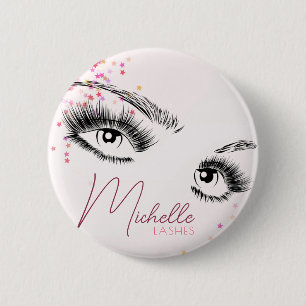 Sparkly Lashes Pink Glitter Star Confetti Makeup 6 Cm Round Badge