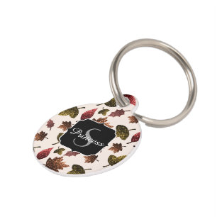 Sparkly leaves fall autumn pattern Monogram Pet Tag