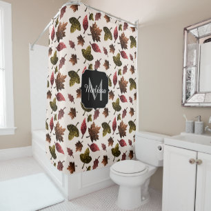 Sparkly leaves fall autumn sparkles Monogram Shower Curtain