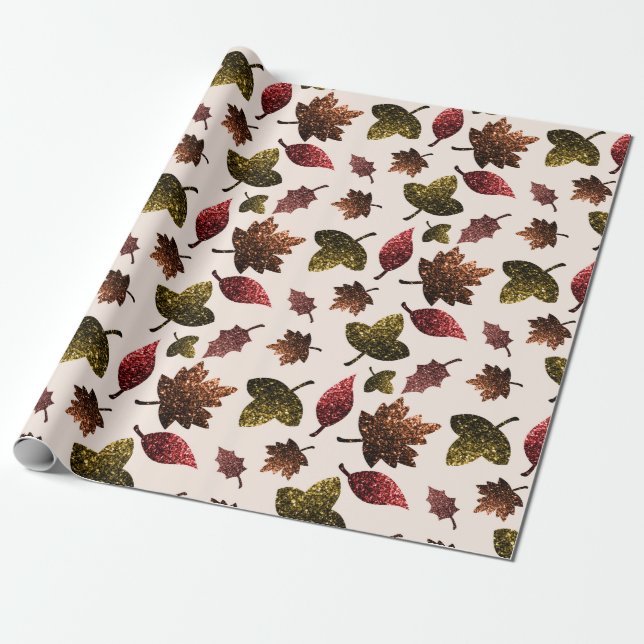 Sparkly leaves fall autumn sparkles pattern wrapping paper (Unrolled)