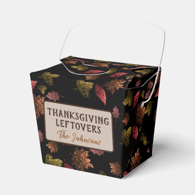Sparkly leaves Thanksgiving leftovers Custom text Favour Box (Front Side)