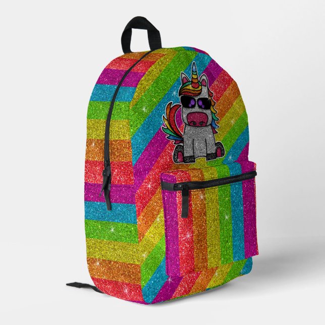Sparkly LGBT Pride Sparkle Rainbow Glitter Unicorn Printed Backpack (Back Corner Left)