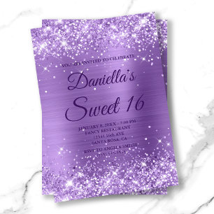 Sparkly Light Purple Glitter and Foil Sweet 16 Invitation
