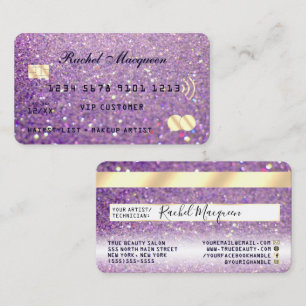 Sparkly Lilac Purple Gold Glitter Credit Business Card