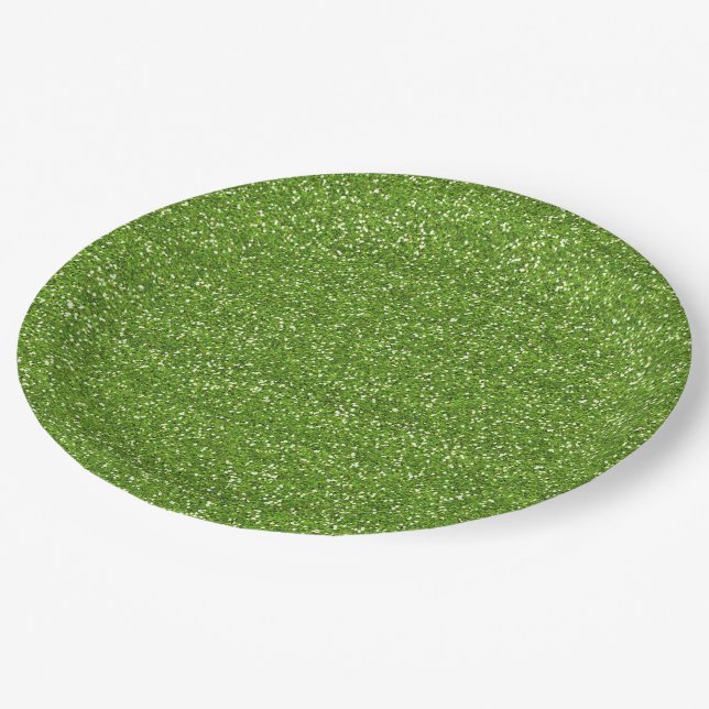 Sparkly Lime Green & Silver Glitter Paper Plate (Angled)