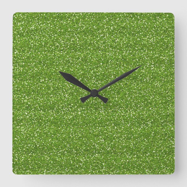 Sparkly Lime Green & Silver Glitter Square Wall Clock (Front)