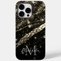 Sparkly line gold black chic abstract Monogram