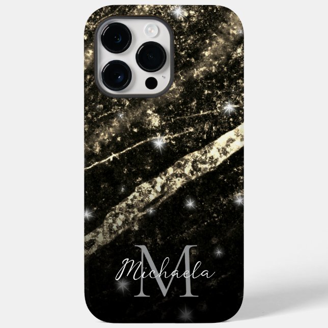 Sparkly line gold black chic abstract Monogram Case-Mate iPhone Case (Back)