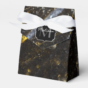 Sparkly line gold black chic abstract Monogram Favour Box
