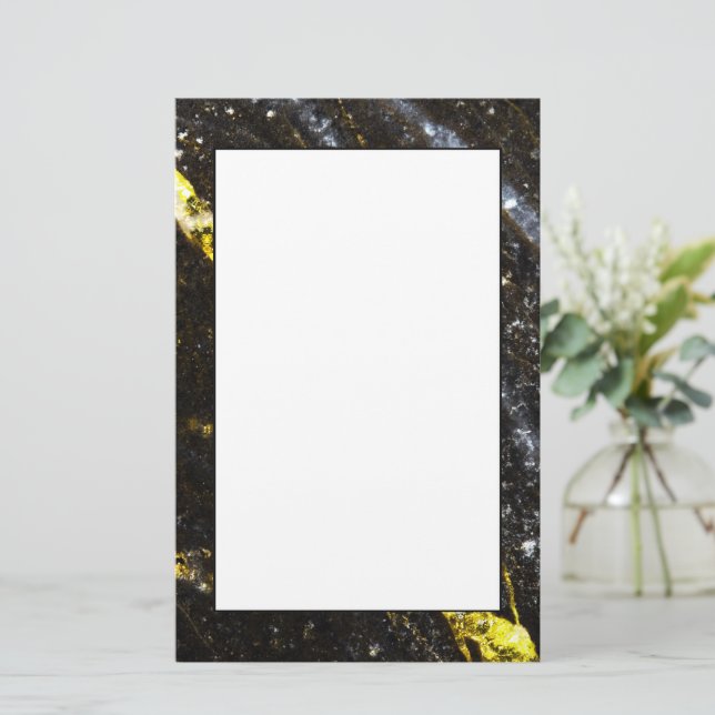 Sparkly line gold black chic abstract stationery (Standing Front)