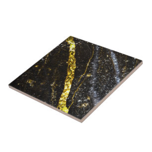 Sparkly line gold black chic abstract tile