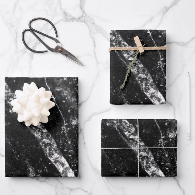 Sparkly line silver black chic elegant abstract wrapping paper sheet (Front)