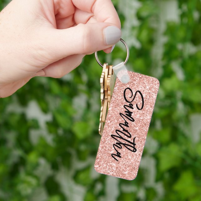 Sparkly Luxury Blush Rose Gold Glitter Key Ring (Hand)