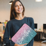 Sparkly Luxury Light Pink Teal Ombre Glitter Laptop Sleeve<br><div class="desc">Create your own laptop sleeve case for her featuring a luxury faux light pink and teal glitter gradient. Add a monogram behind the given name to create your own personalised monogrammed design. The personalised text features a modern handwritten lettering brush style calligraphy script. Customise the text and font style in...</div>