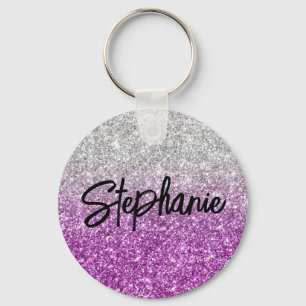 Sparkly Luxury Silver Purple Ombre Glitter Key Ring