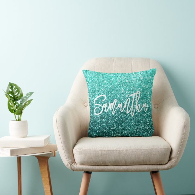 Sparkly Luxury Turquoise Teal Ombre Glitter Cushion (Chair)