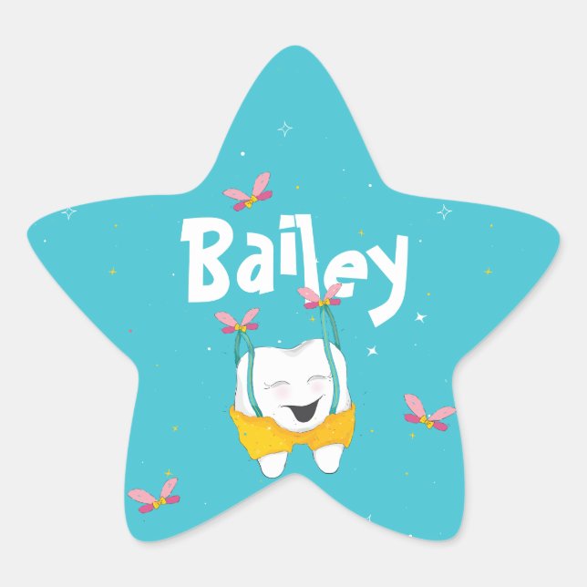 Sparkly Magical Fairy Wings Flying Tooth Blue Star Sticker (Front)
