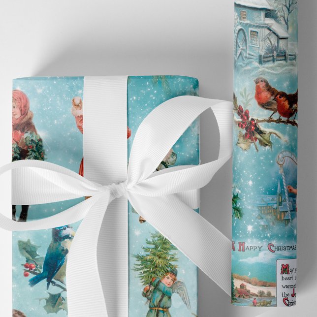 Sparkly Magical Winter Vintage Christmas Collage Wrapping Paper (Creator Uploaded)