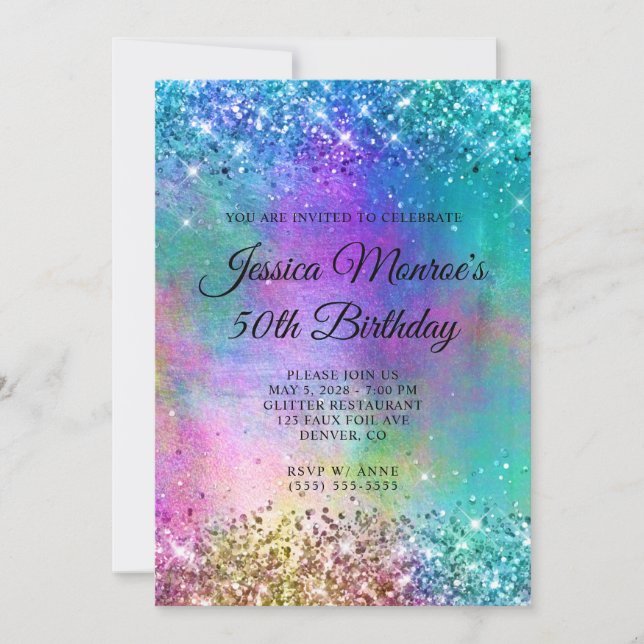 Sparkly Mermaid Glitter Foil 50th Birthday Invitation (Front)